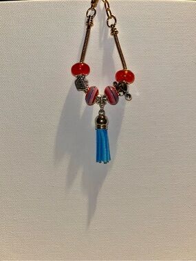 Gold-Tone Snake Chain Charm Bracelet w/Red & Blue Accents, Music Note & Crown